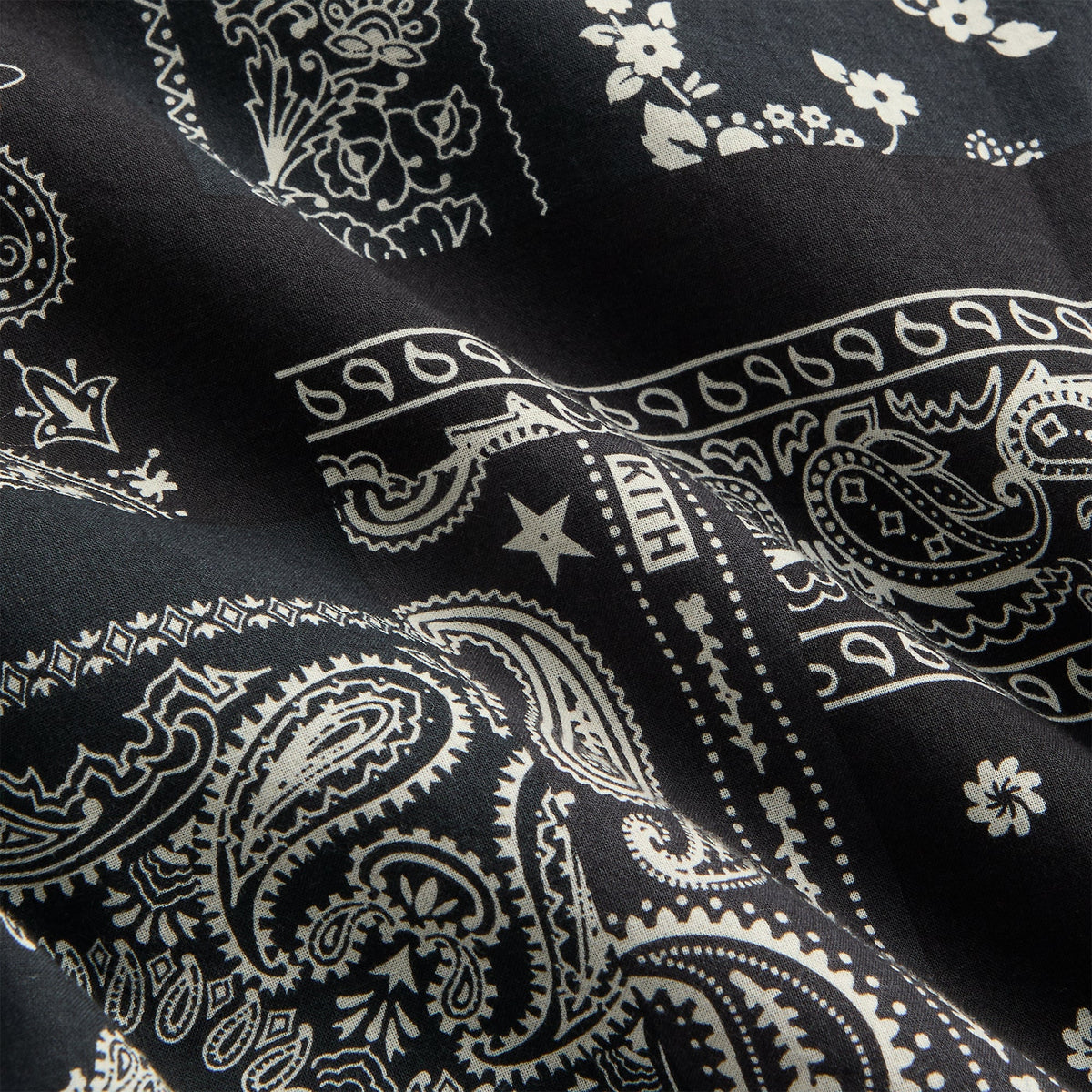 Kith Washed Cotton Bandana Boxy Collared Overshirt - Black | Kith