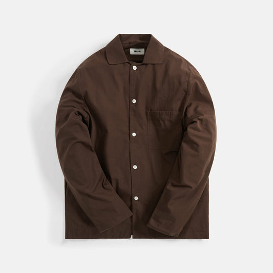 Tekla Poplin Long Sleeve Pajama Shirt - Coffee | Kith