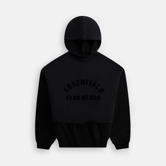 Essentials Nylon Fleece Hooded Sweater - Jet Black | Kith
