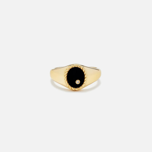 Yvonne Leon Baby Signet Ring With Diamond - Black | Kith