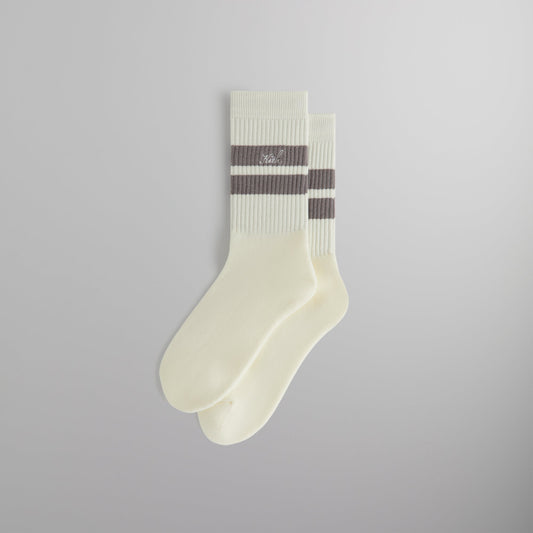 Kith Double Stripe Script Embroidered Cotton Crew Socks - Argon | Kith
