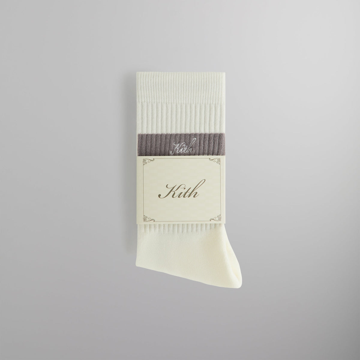 Kith Double Stripe Script Embroidered Cotton Crew Socks - Argon | Kith