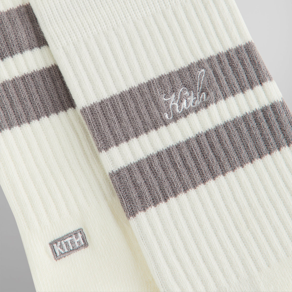 Kith Double Stripe Script Embroidered Cotton Crew Socks - Argon | Kith