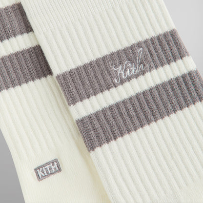Kith Double Stripe Script Embroidered Cotton Crew Socks - Argon | Kith