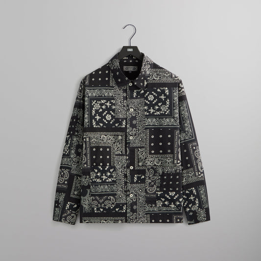 Kith Washed Cotton Bandana Boxy Collared Overshirt - Black | Kith