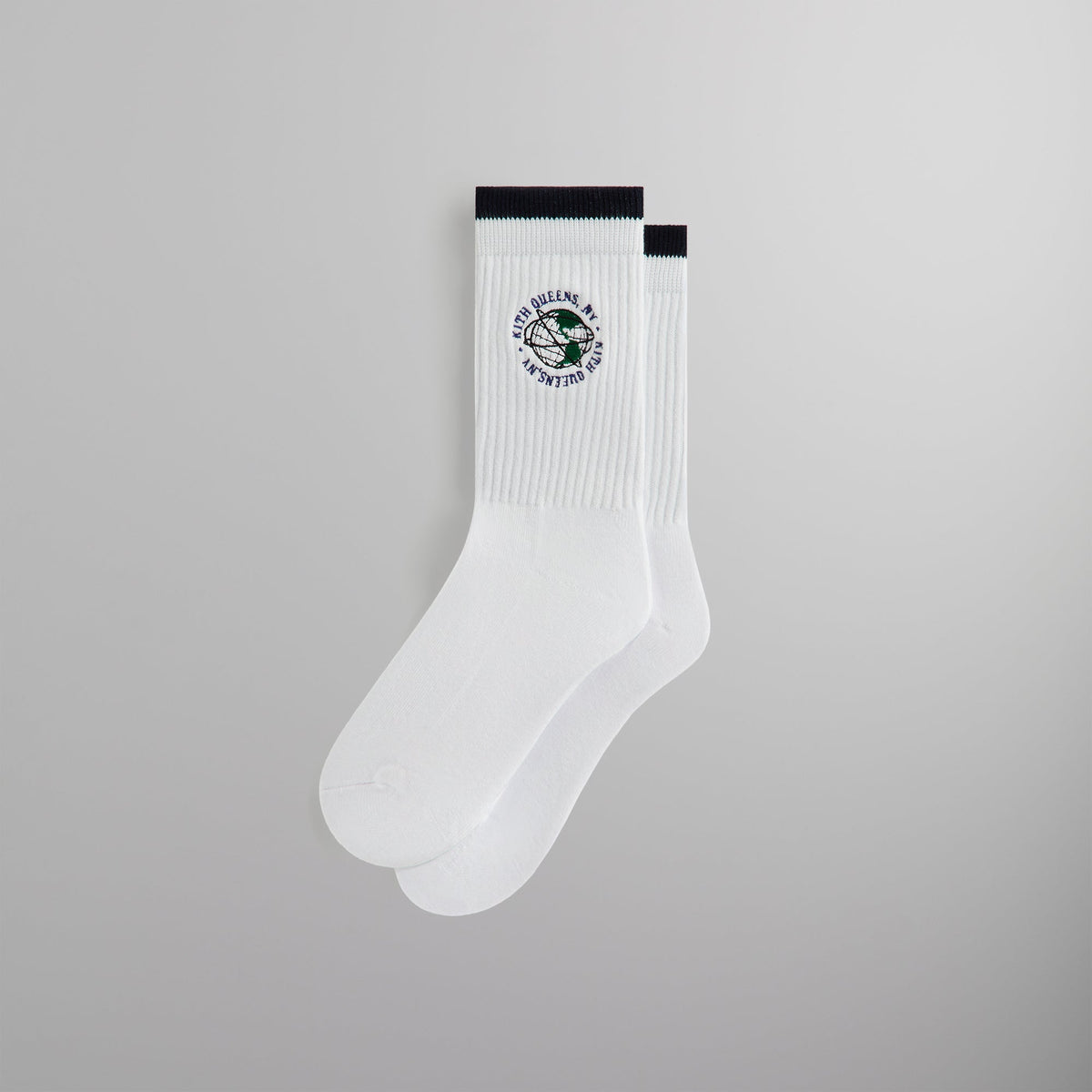 Kith Embroidered Globe Crew Sock - White | Kith