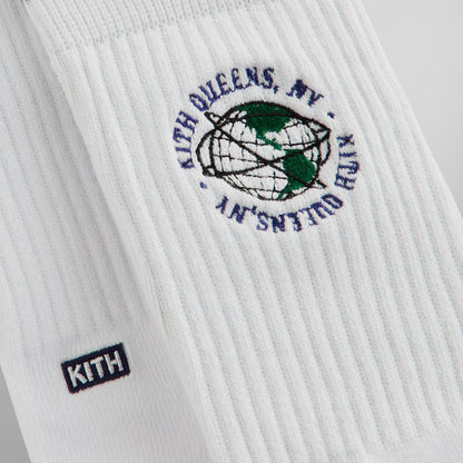 Kith Embroidered Globe Crew Sock - White | Kith