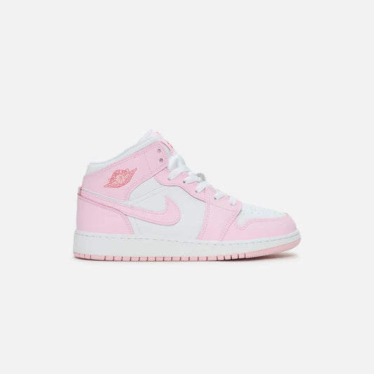 Jordan GS Air Jordan 1 Mid - Pink Foam / White / Fire Red | Kith