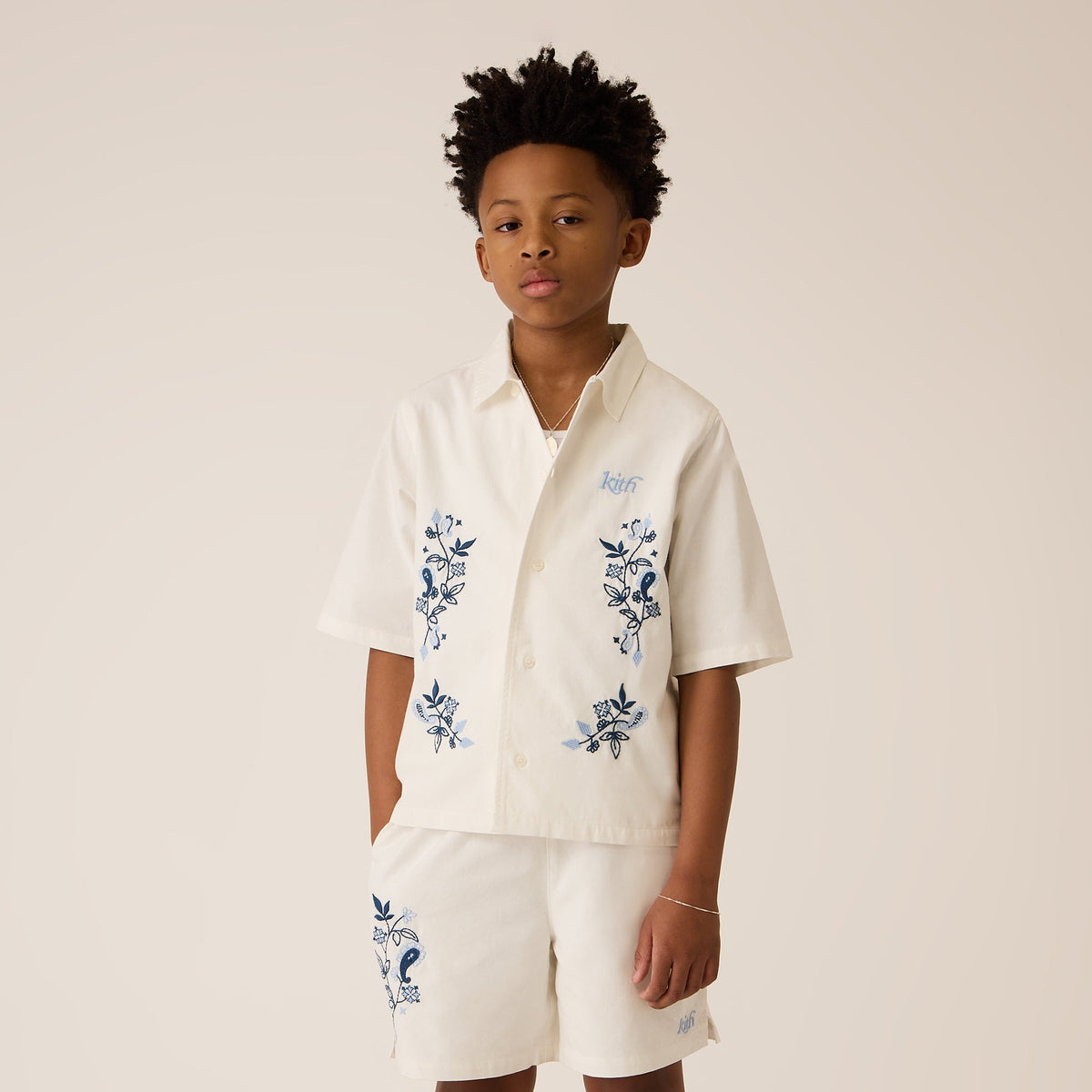 Kith Kids Novelty Embroidered Thompson Camp Short - White | Kith