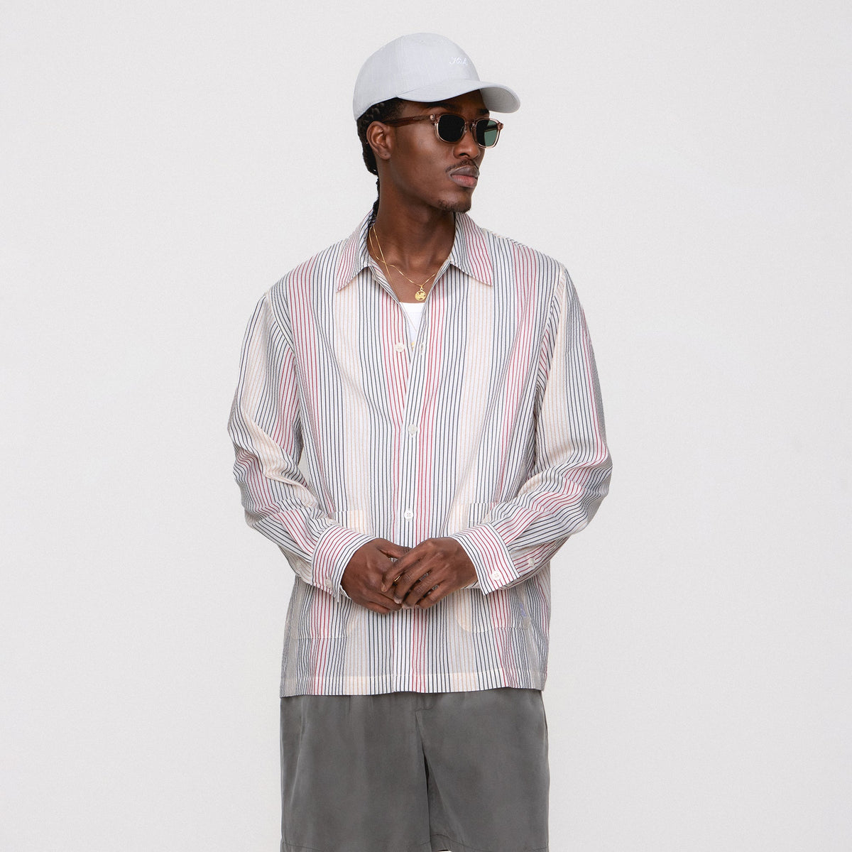 Kith Seersucker Long Sleeve Boxy Collared Overshirt - White | Kith