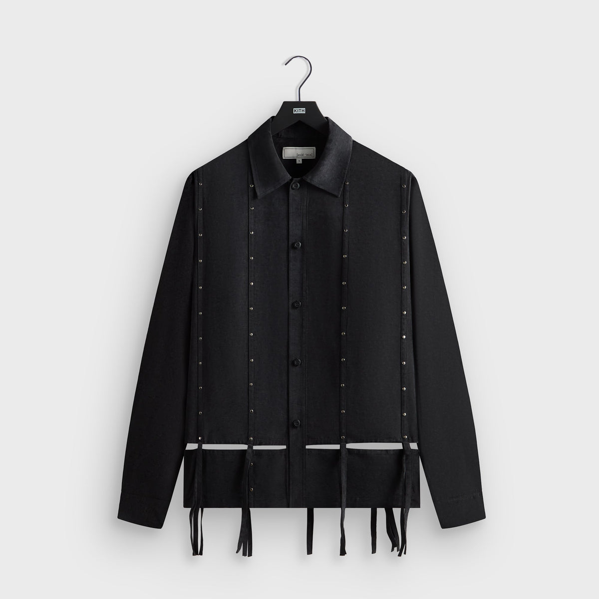 &Kin Ribbon Long Sleeve Boxy Collared Overshirt - Black | Kith