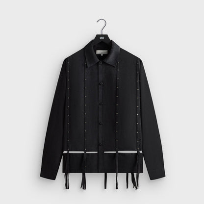 &Kin Ribbon Long Sleeve Boxy Collared Overshirt - Black | Kith