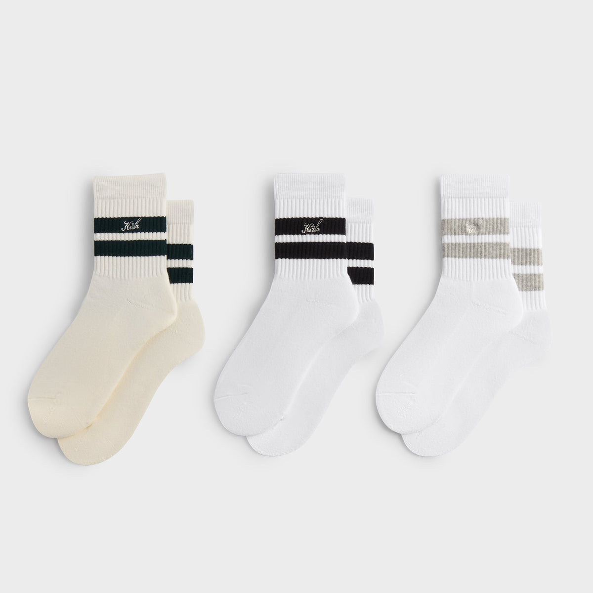 Kith 3-Pack Striped Mid Crew Socks - White | Kith