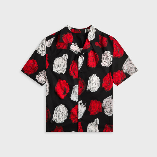 Marni Medium Roses Compact Cotton Short Sleeved Bowling Shirt - Black | Kith