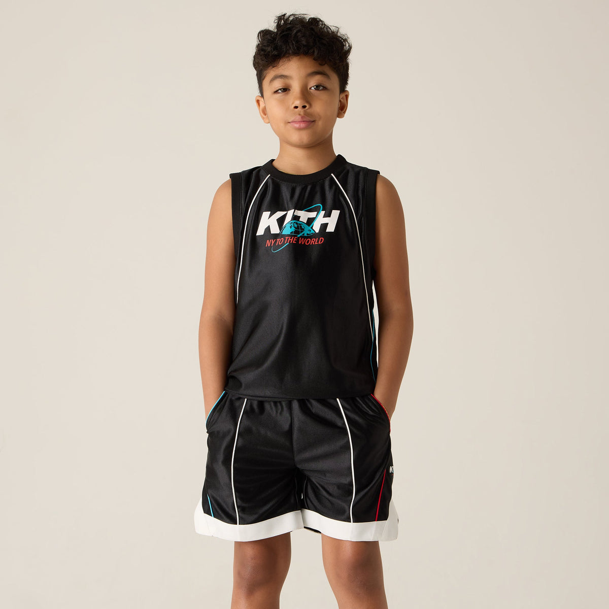 Kith Kids NY to the World Unisphere Faille Short - Black | Kith