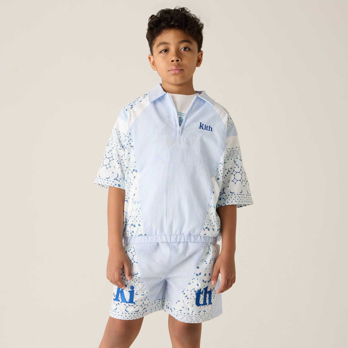 Kith Kids Patchwork Linden Quarter Zip Polo - Larimar | Kith