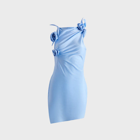 Coperni Asymmetric Flower Mini Dress - Blue | Kith