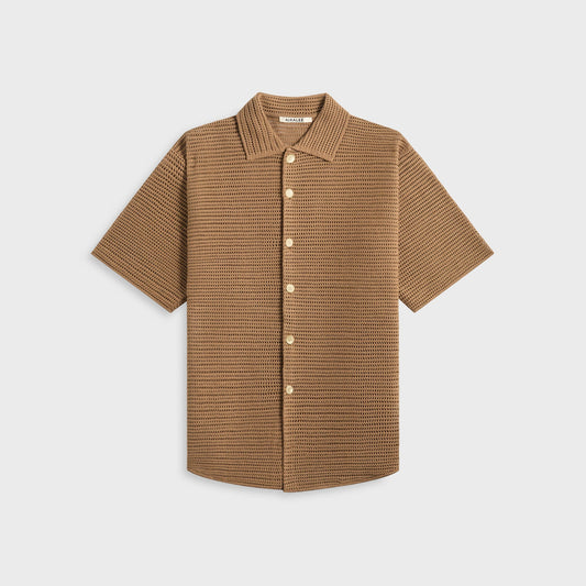 Auralee Cotton Mesh Knit Half Sleeved Shirt - Khaki Brown | Kith