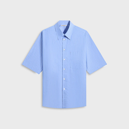 Auralee Suvin High Count Cloth Stripe Half Sleeved Shirt - Blue Stripe | Kith