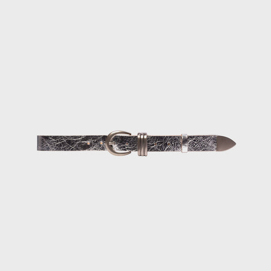 Black Suede Studio Ring Belt - Silver Crinkled Leather | Kith